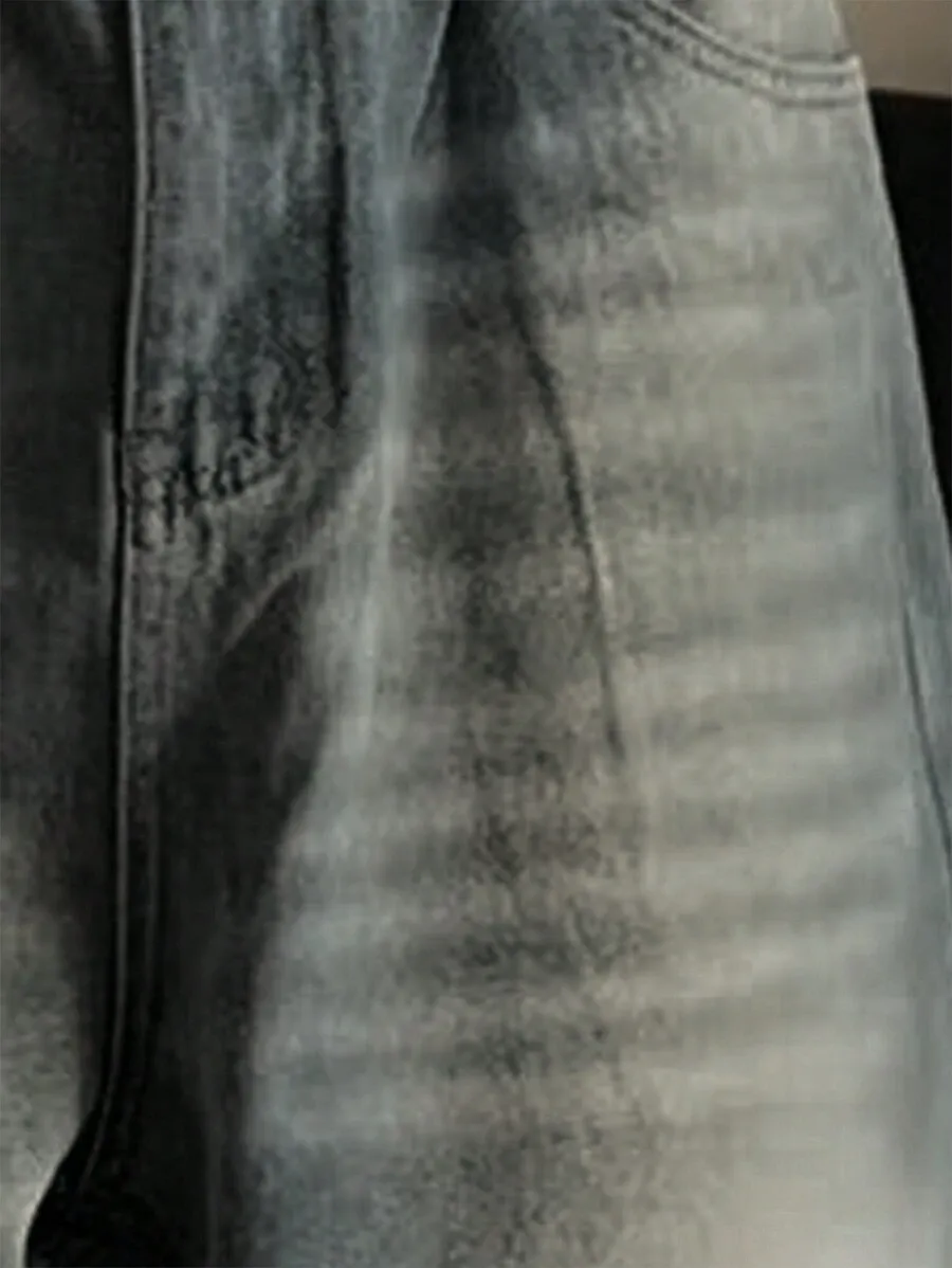 カジュアル ルーズフィット ダメージ加工 ワイドレッグ メンズ デニムジーンズ