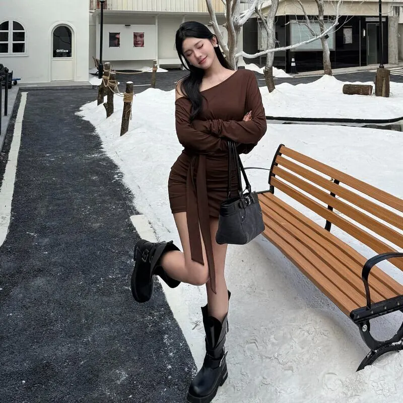 ワンピース セクシー 無地 オフショルダー