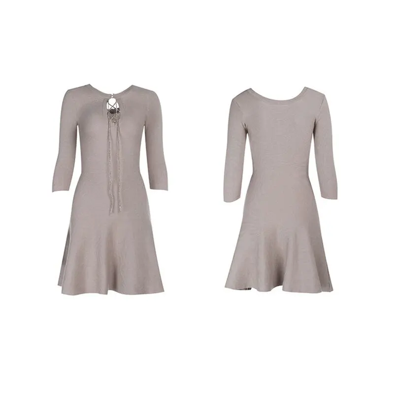 ワンピース ニット リボン ウエストマーク おしゃれ Aライン