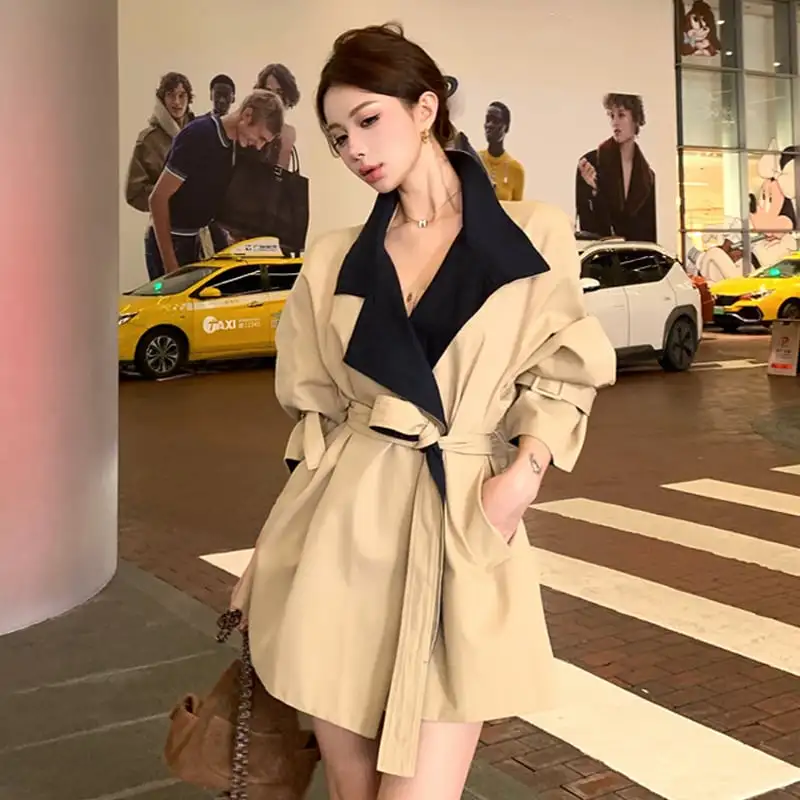 アウター トレンチコート 配色 バイカラー ミドル丈 カジュアル