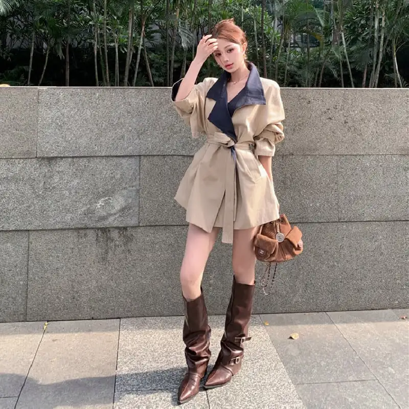 アウター トレンチコート 配色 バイカラー ミドル丈 カジュアル