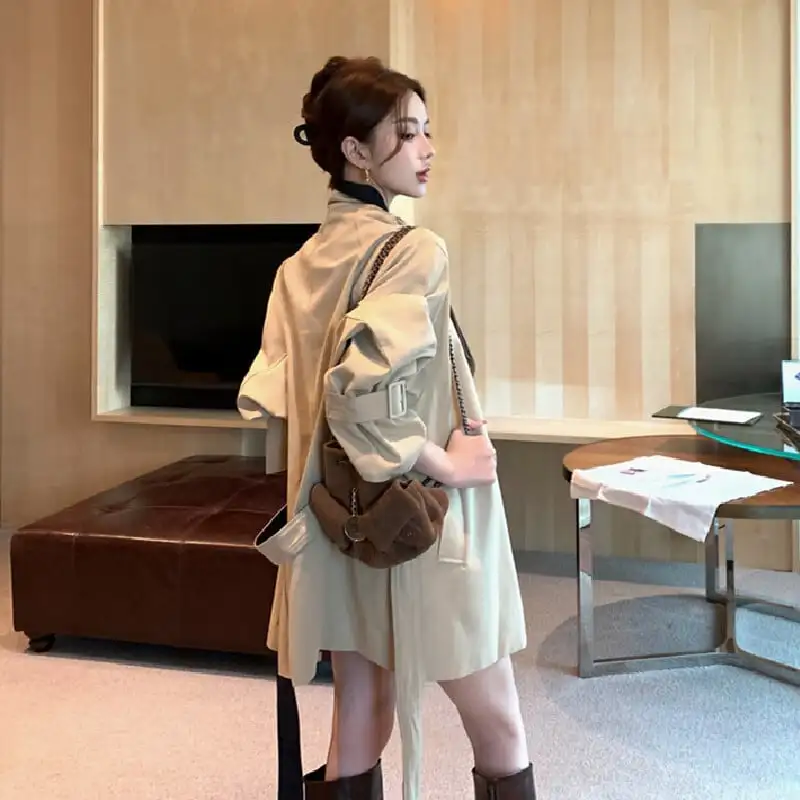 アウター トレンチコート 配色 バイカラー ミドル丈 カジュアル