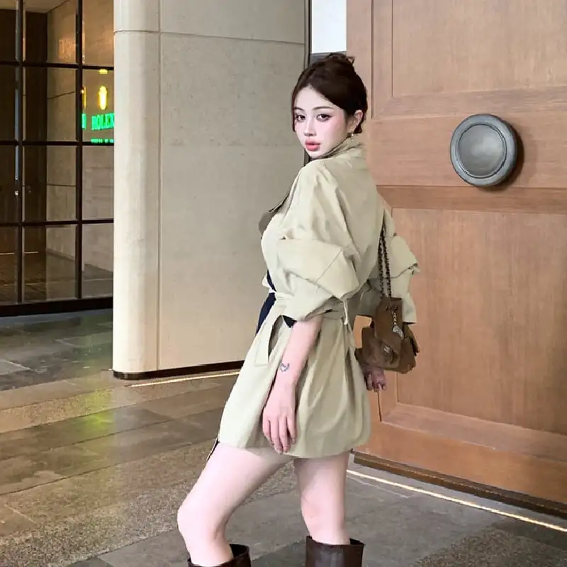 アウター トレンチコート 配色 バイカラー ミドル丈 カジュアル