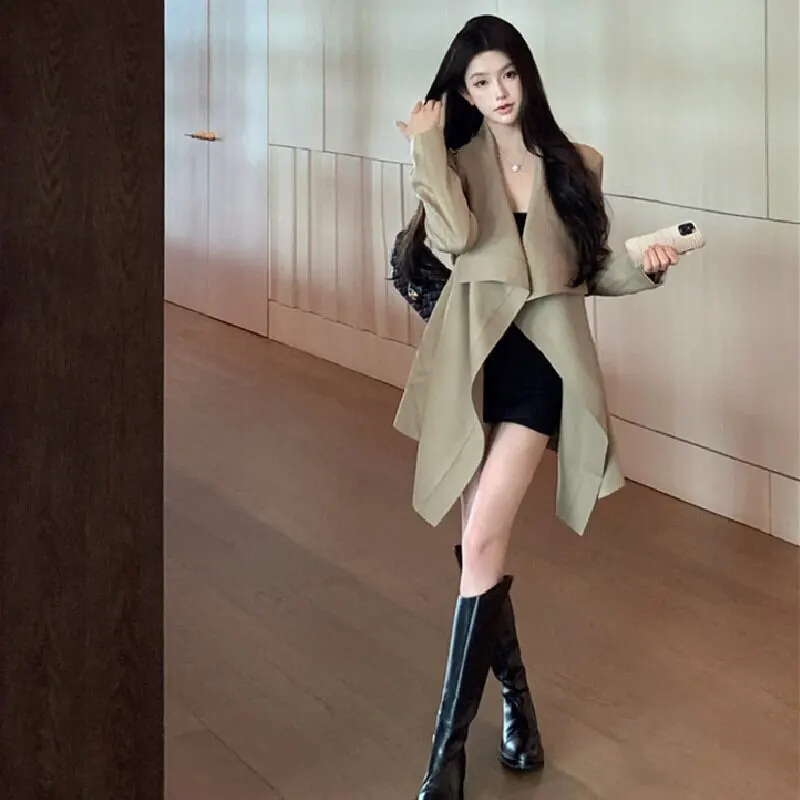 アウター トレンチコート ビッグラペル ミドル丈 抜け感 気質溢れる