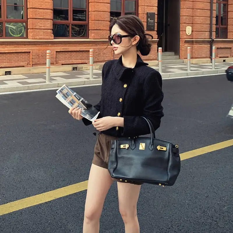 アウター ジャケット ターンダウンカラー ショート丈 フィット ブラック