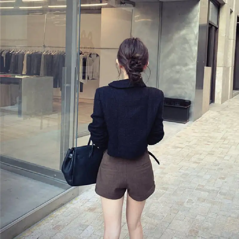 アウター ジャケット ターンダウンカラー ショート丈 フィット ブラック