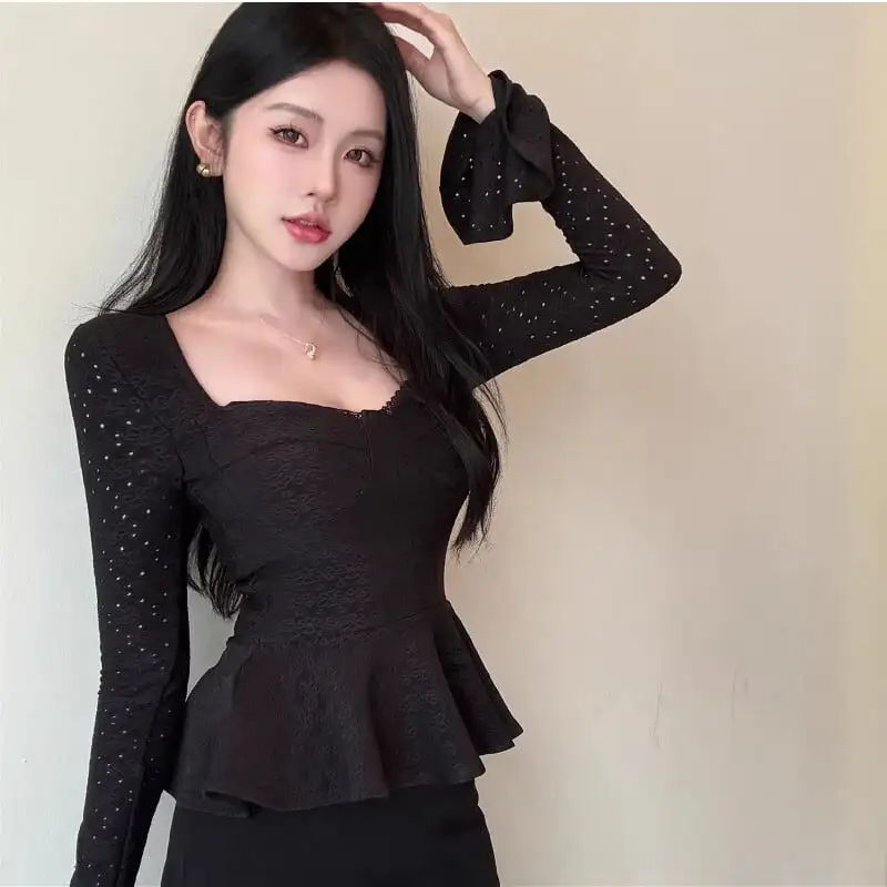 セットアップ スクエアネック スピーカースリーブ トップス+バックスリット スカート