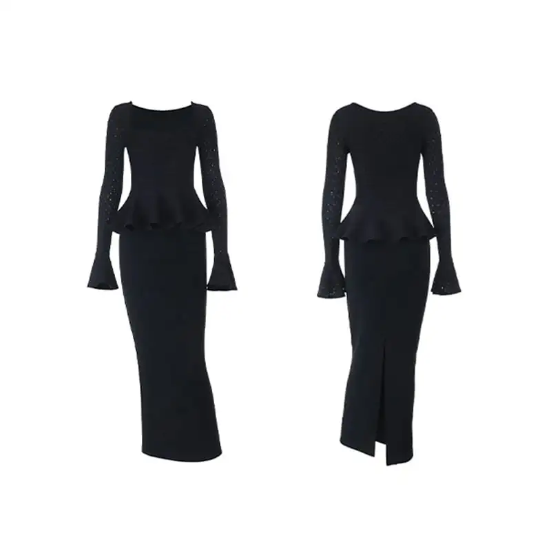 セットアップ スクエアネック スピーカースリーブ トップス+バックスリット スカート