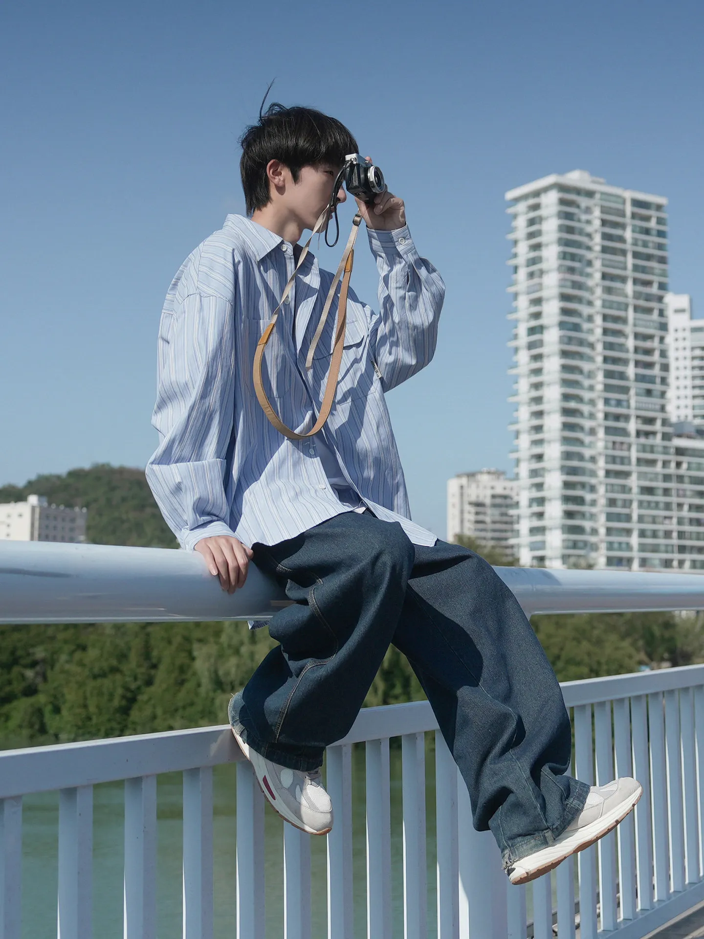 バイカラー ストラップ トレンド ルーズ シャツ