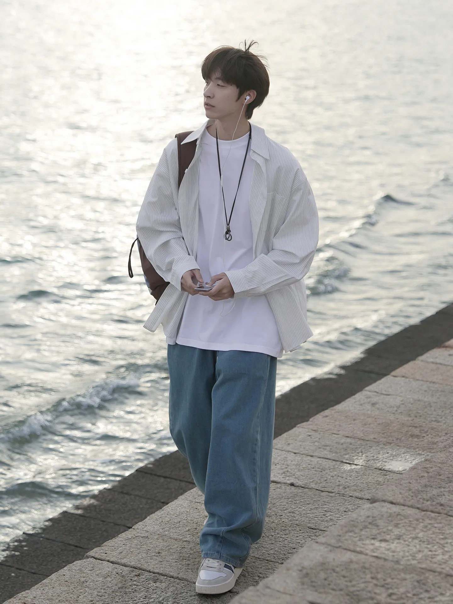 定番 ストライプ ルーズ カジュアル 長袖 シャツ