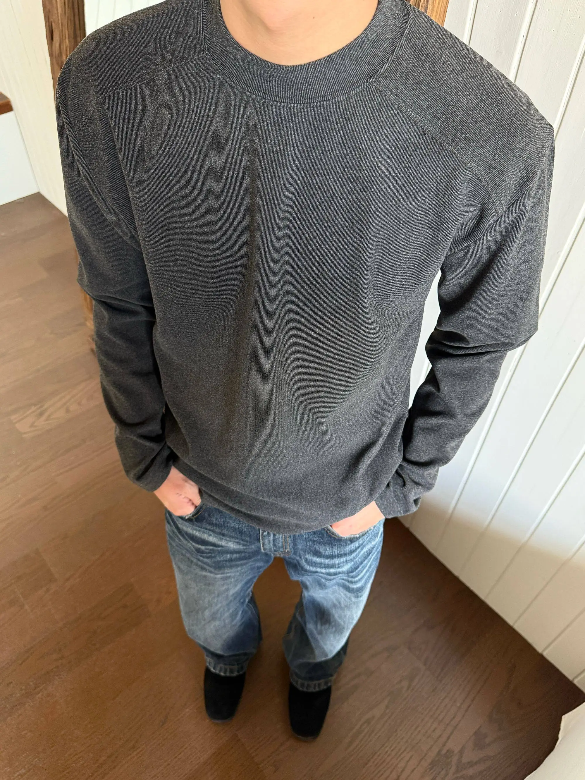 レトロ ラウンドネック 合わせやすい 人気 長袖 Tシャツ