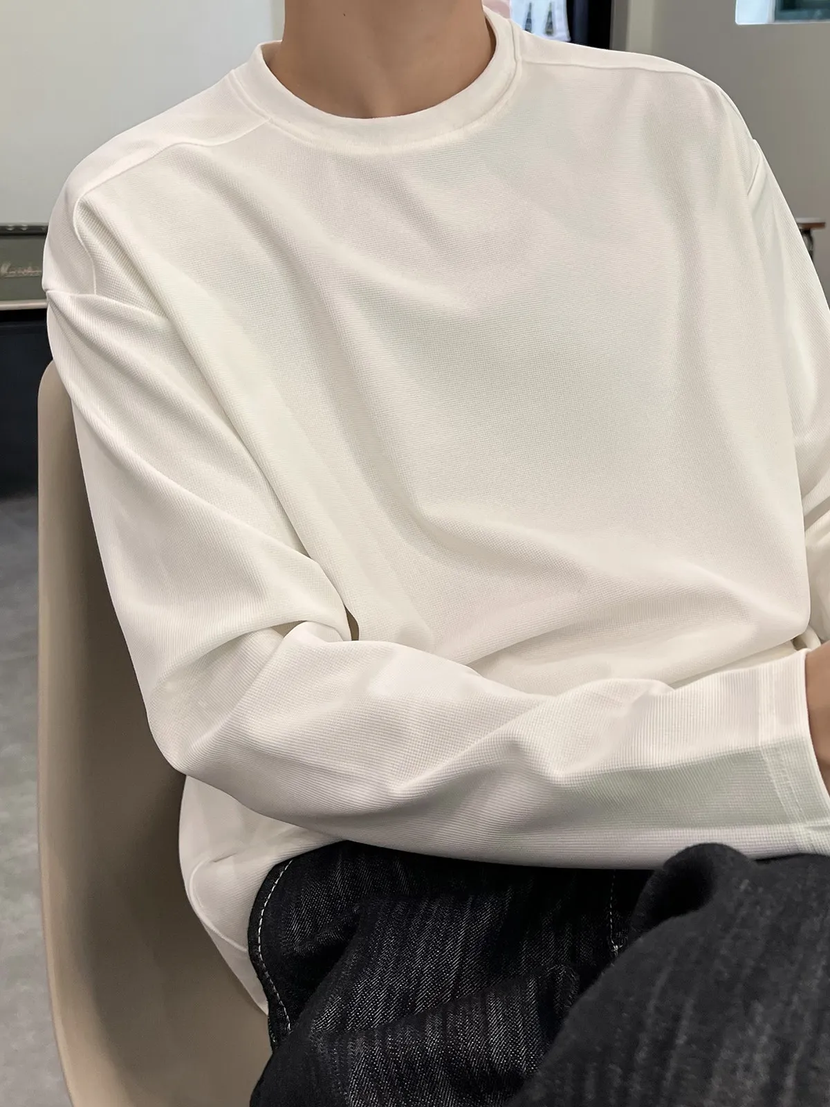 カジュアル シンプル ラウンドネック ディリー 長袖 Tシャツ