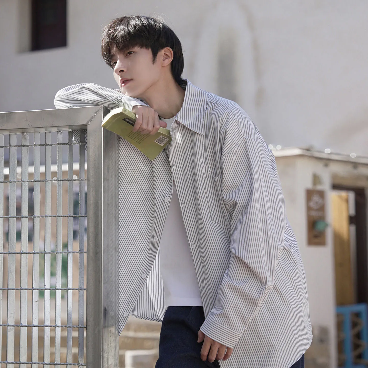 定番 ストライプ ルーズ カジュアル 長袖 シャツ