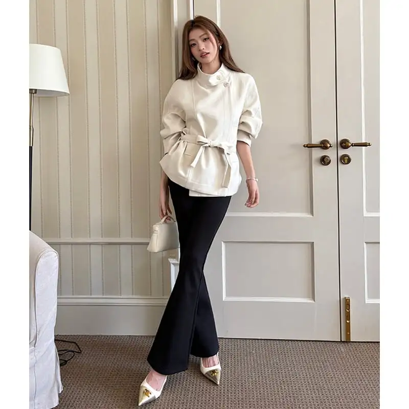 アウター スタンドカラー ショート丈 トレンチコート気質溢れる