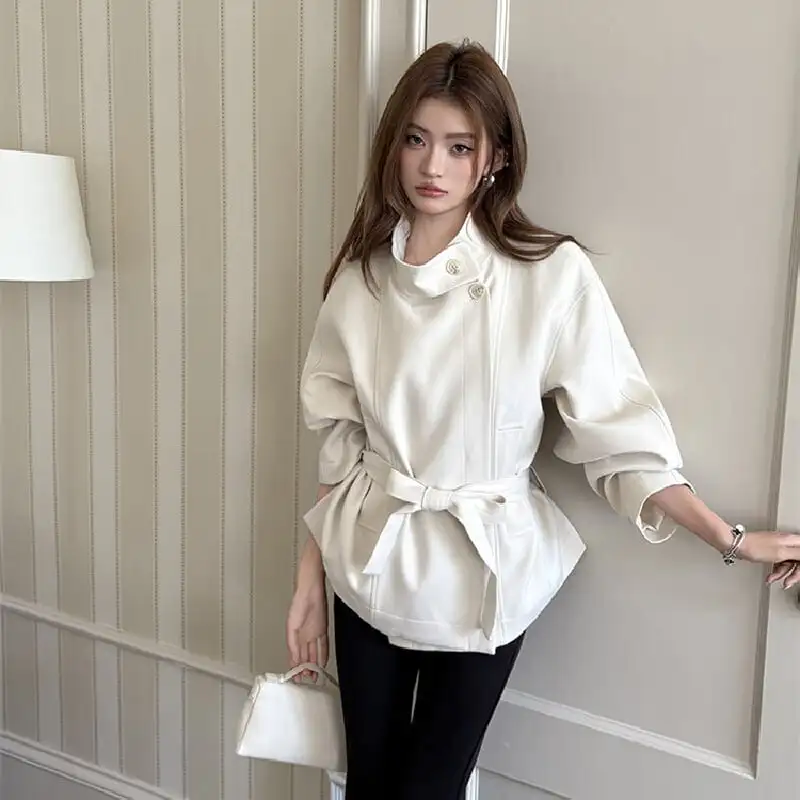 アウター スタンドカラー ショート丈 トレンチコート気質溢れる