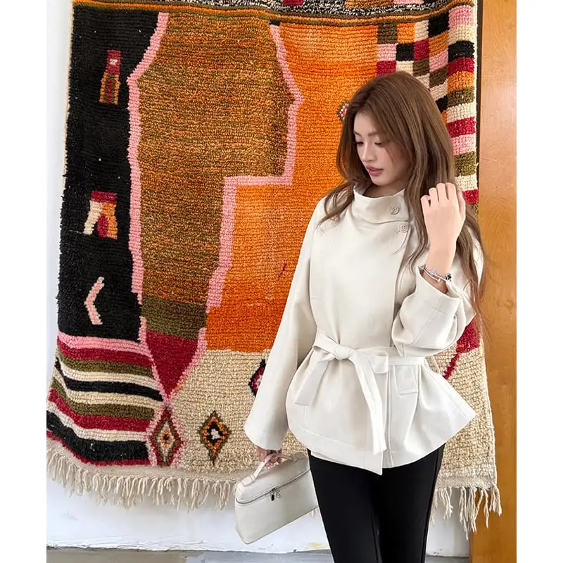 アウター スタンドカラー ショート丈 トレンチコート気質溢れる