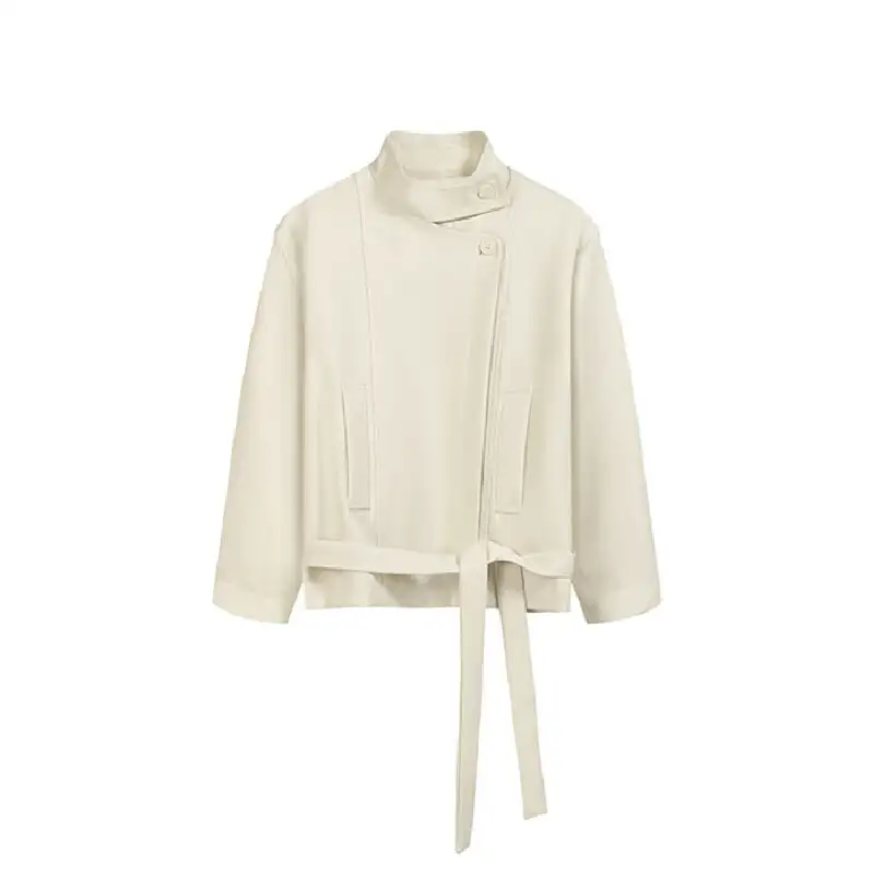 アウター スタンドカラー ショート丈 トレンチコート気質溢れる