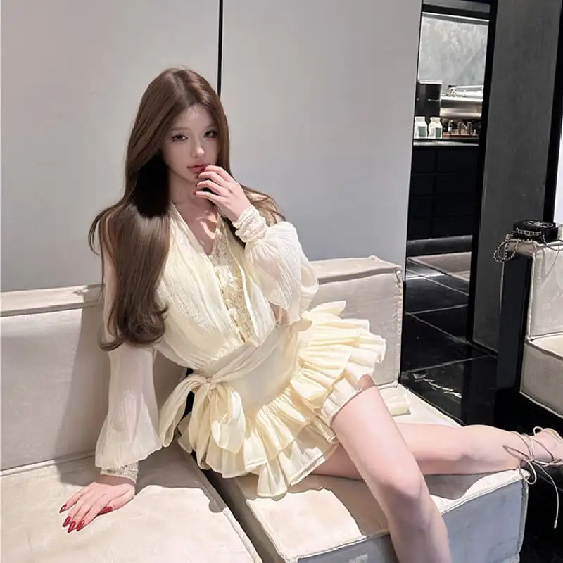 レース リボン スウィート ティアードワンピース デザイン感