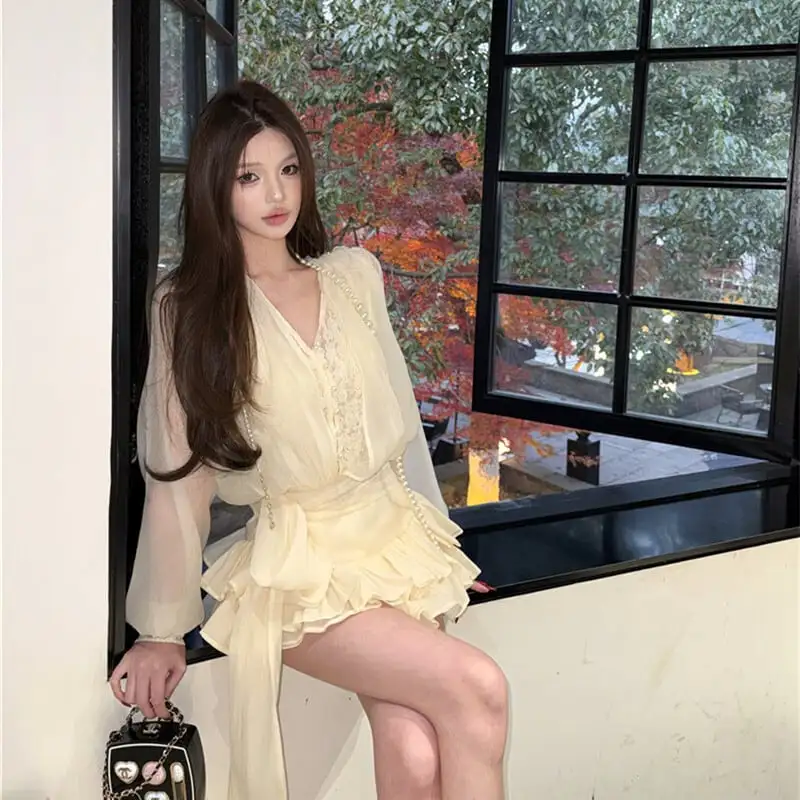 レース リボン スウィート ティアードワンピース デザイン感