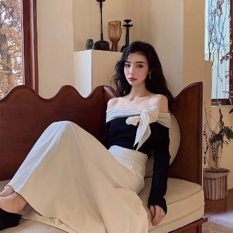 トップス オフショルダー リボン 気質溢れる