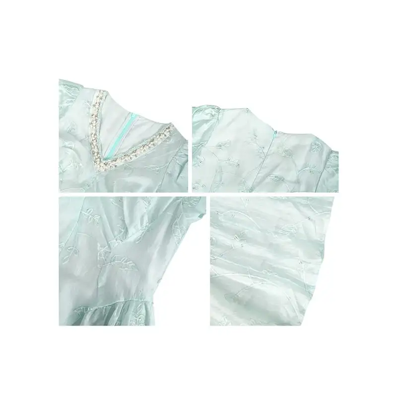 ワンピース Vネック フィットウエスト 清新 ライトグリーン