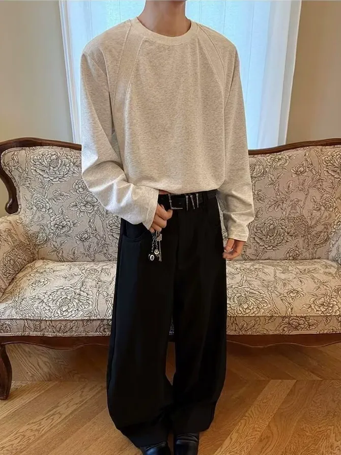 定番 シンプル 合わせやすい 切り替え 長袖 Tシャツ