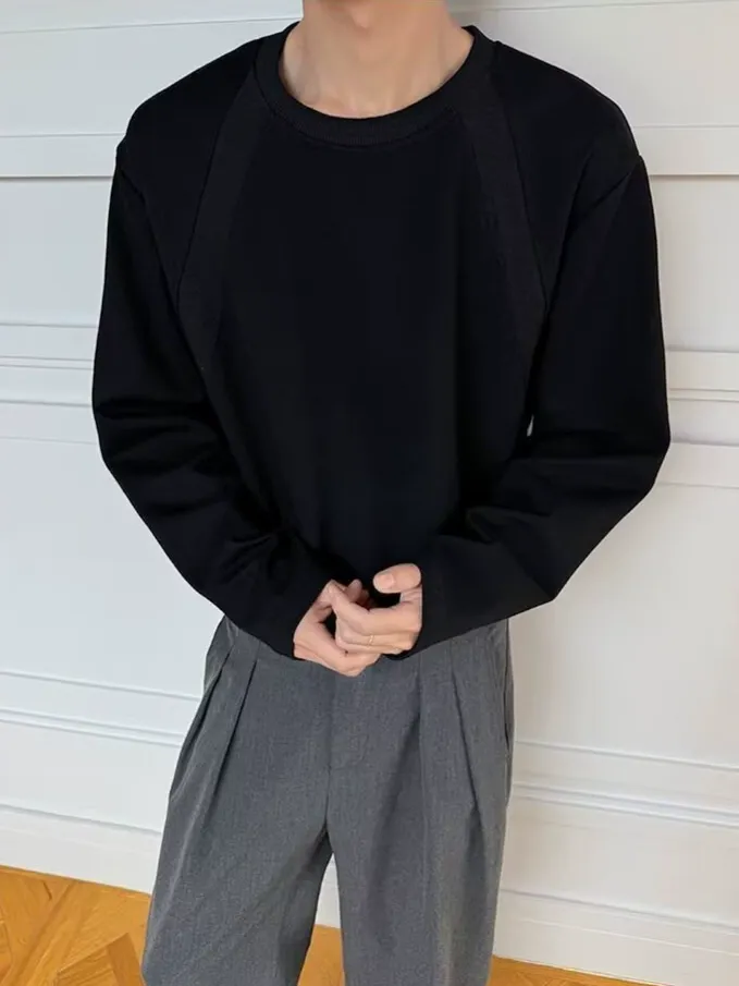 定番 シンプル 合わせやすい 切り替え 長袖 Tシャツ