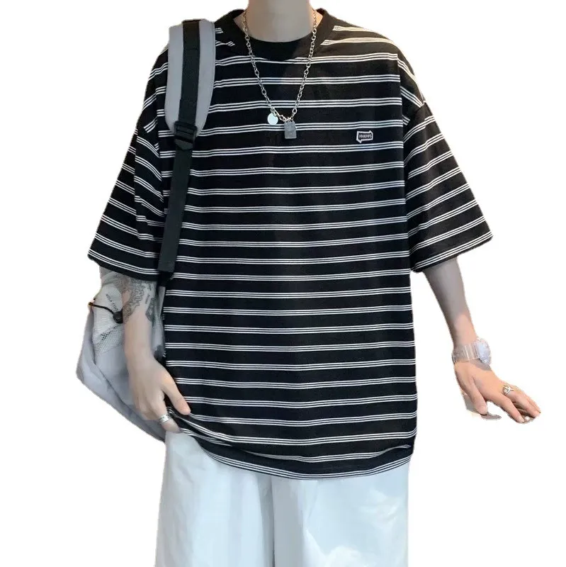 大人気 カジュアル レトロ ボーダー柄 ルーズ 合わせやすい 半袖 Tシャツ